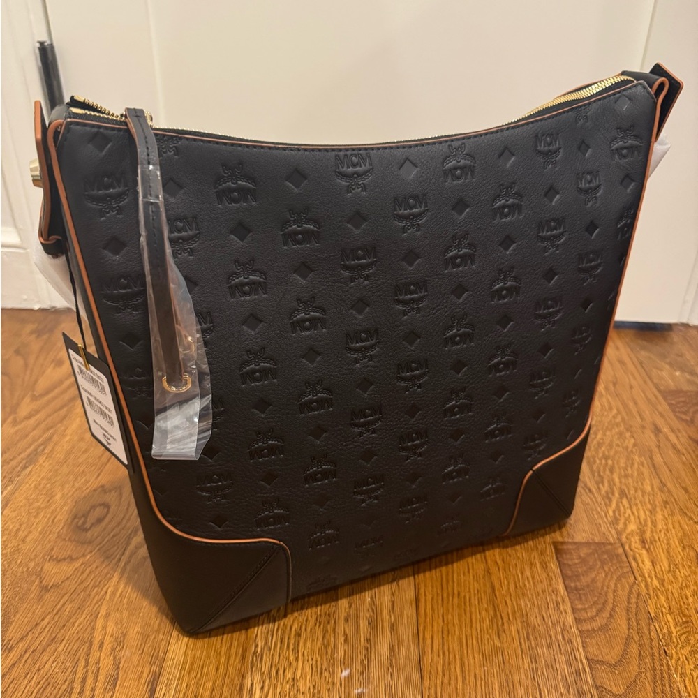 MCM Large Aren Hobo Bag In Embossed Monogram Leather - Black!